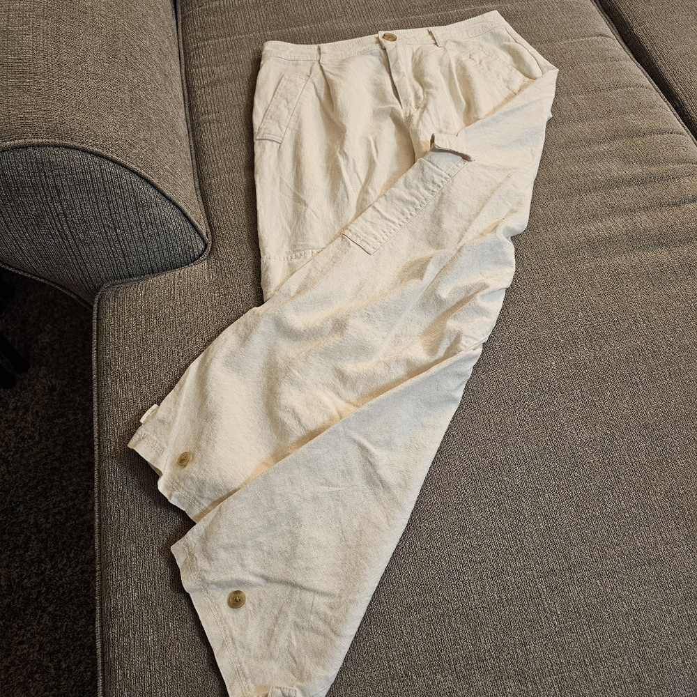 A New Day Cream Cargo Linen Blend Relaxed Baggy Casual Neutral Pants Size 4 - Picture 3 of 8
